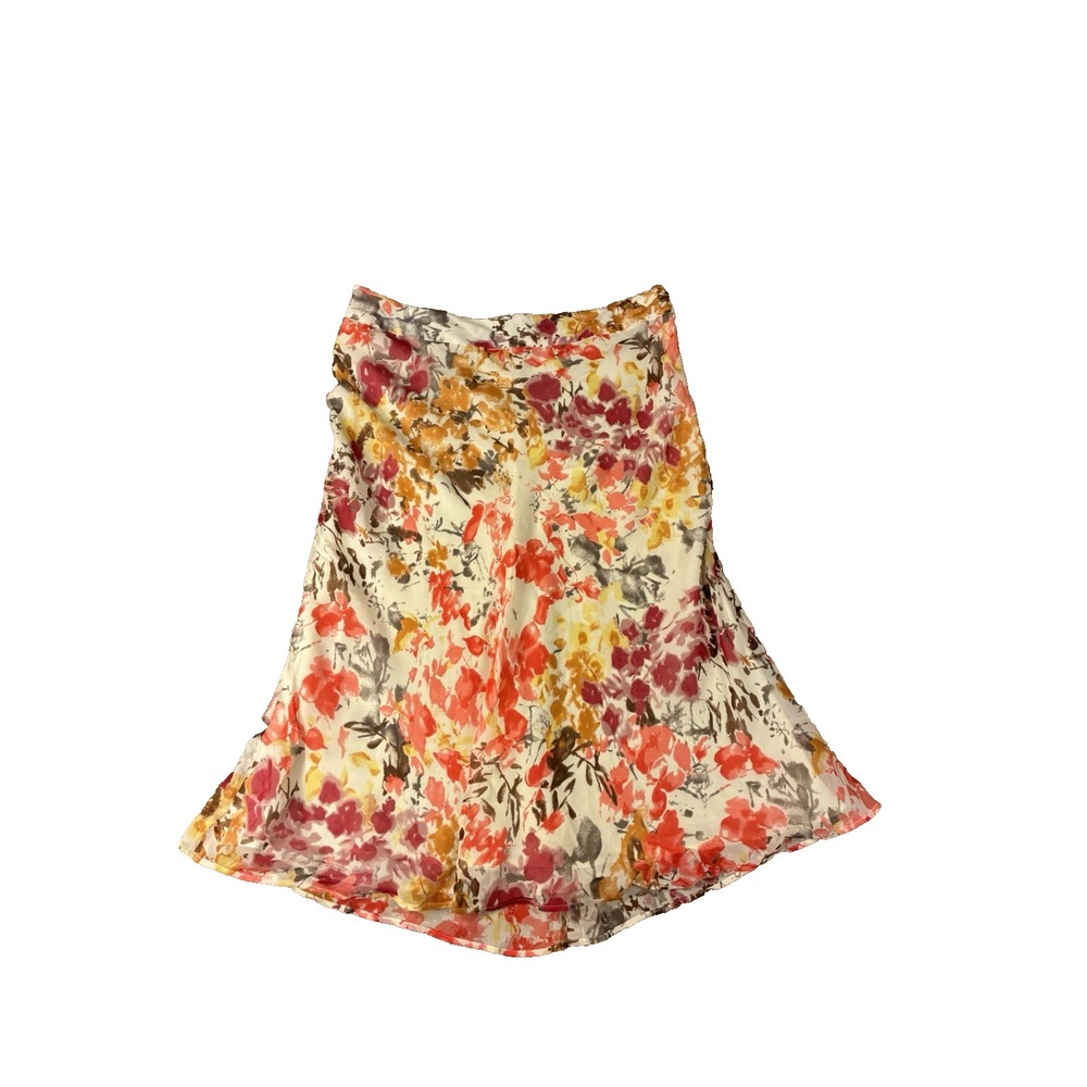 Pendleton Women Watercolor Floral Print Midi Skirt Size 12 Multicolor Silk Flowy